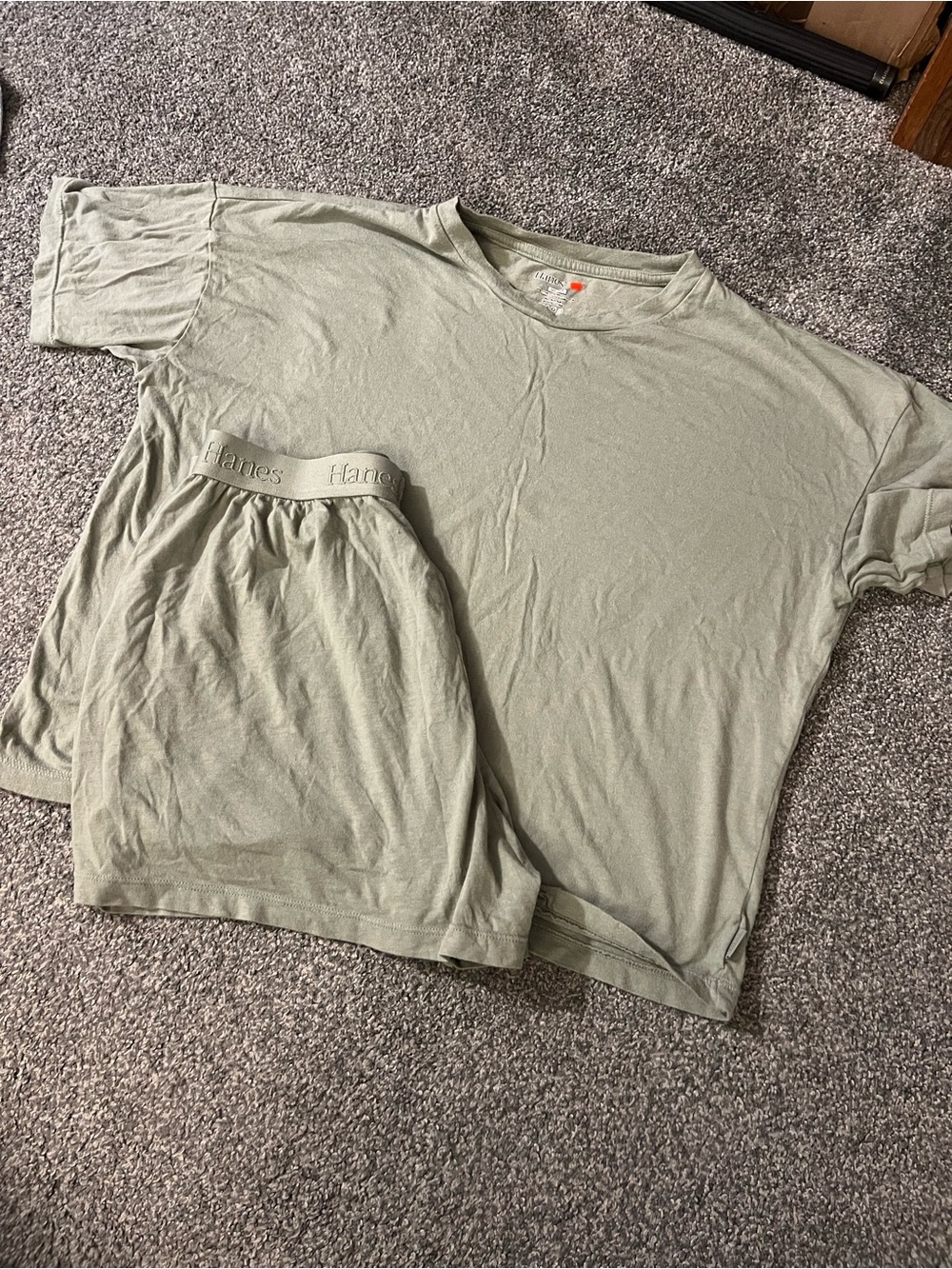 Hanes Women’s Sage Green Short Sleeve Tee & Elastic Waist Shorts Sleep Set